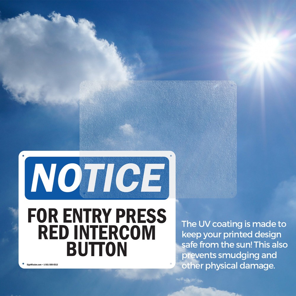 (2 Pack) For Entry Press Red Intercom Button OSHA Notice Sign Decal Metal