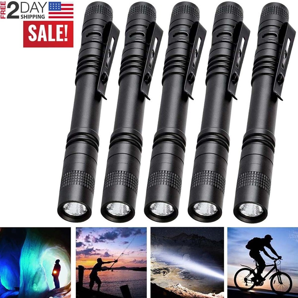 5Pcs LED Flashlight Clip Mini Light Penlight Pocket Portable Pen Torch Lamp US✨