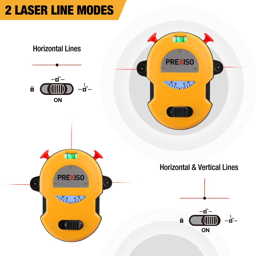 PREXISO Multi Surface Laser Level LED Light 30Ft Horizontal Vertical Line Laser