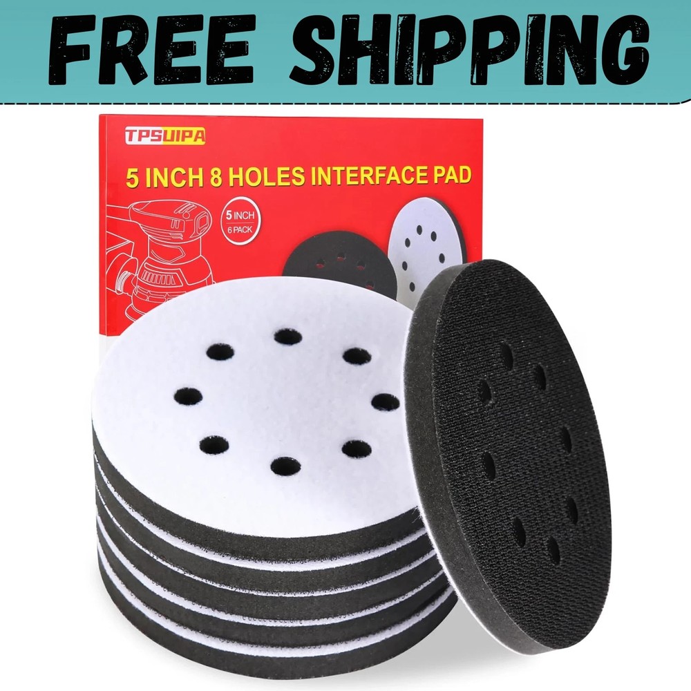 6pc 5" 8 Holes Interface Pads Orbital Sander Sanding Foam Pad Hook Loop Buffer