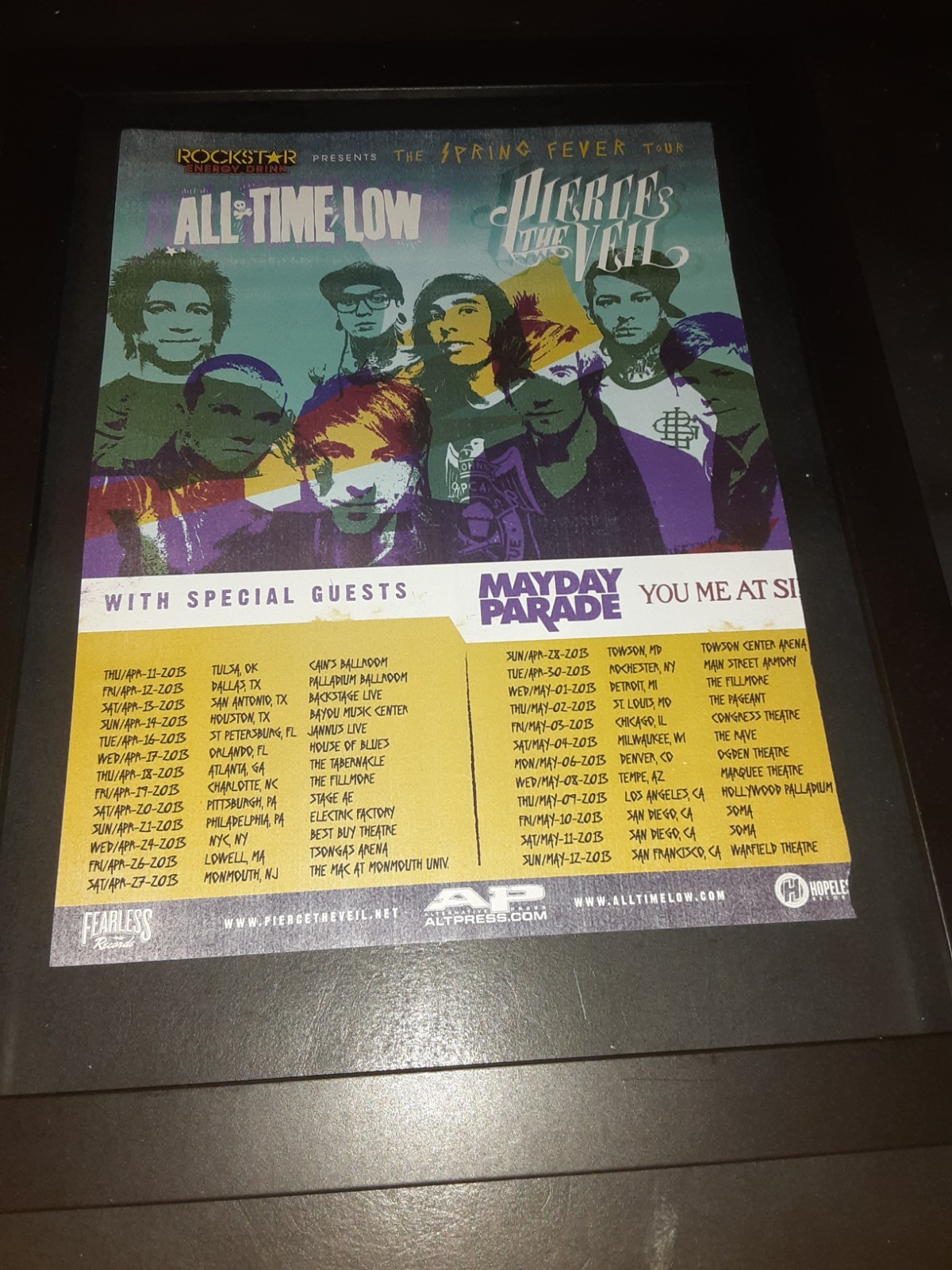 All Time Low and Pierce The Veil Spring 2013 Rare Original Tour Promo Ad Framed