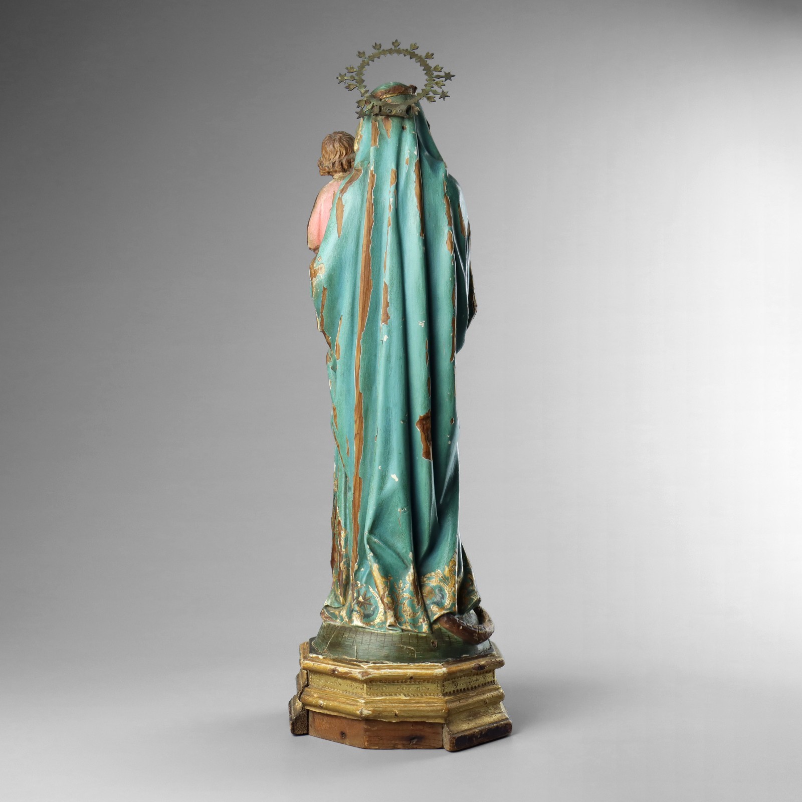 Antique 19th Century Carved Wood Polychrome Virgin Mary Madonna & Child Statue