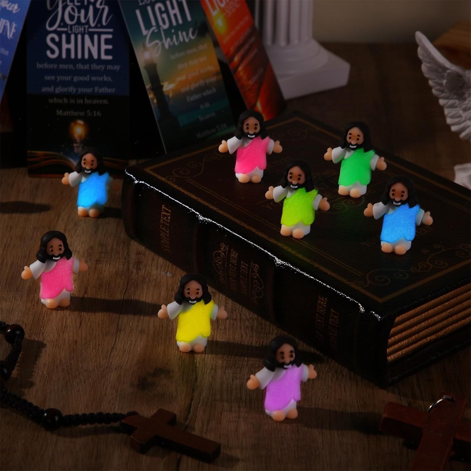 25 Sets Little Jesus Figurines Mini Figurines Bulk Glow in The Dark Tiny Luminou