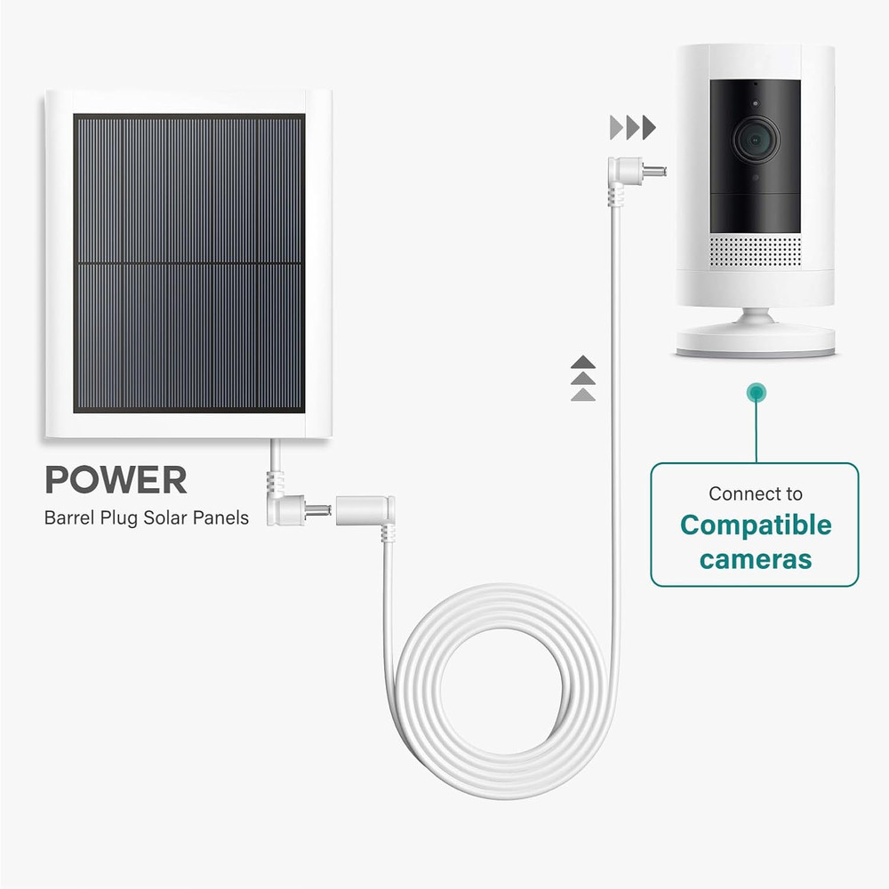 10 Ft. Barrel Plug Extension Cable - Compatible with Ring Solar Panel and Super