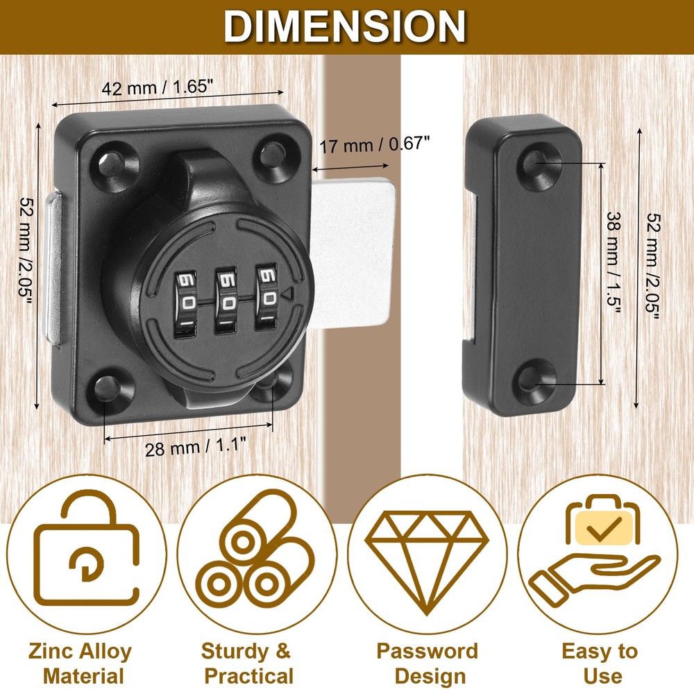 2pcs, Combination Cabinet Latch Keyless Password Lock Black
