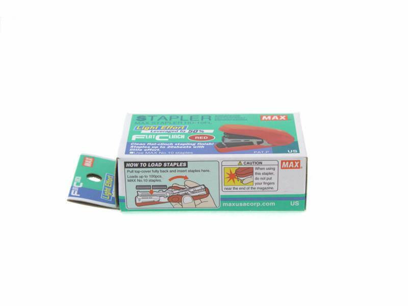 Max Stapler - Flat Clinch - Ergonomic - Mini Style, Red