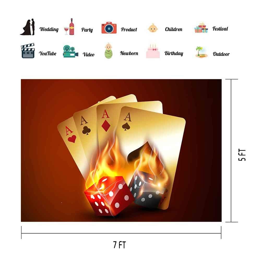 7x5ft Dice Flame Red Casino Backdrop for Celebratory Events Includes Polyeste...