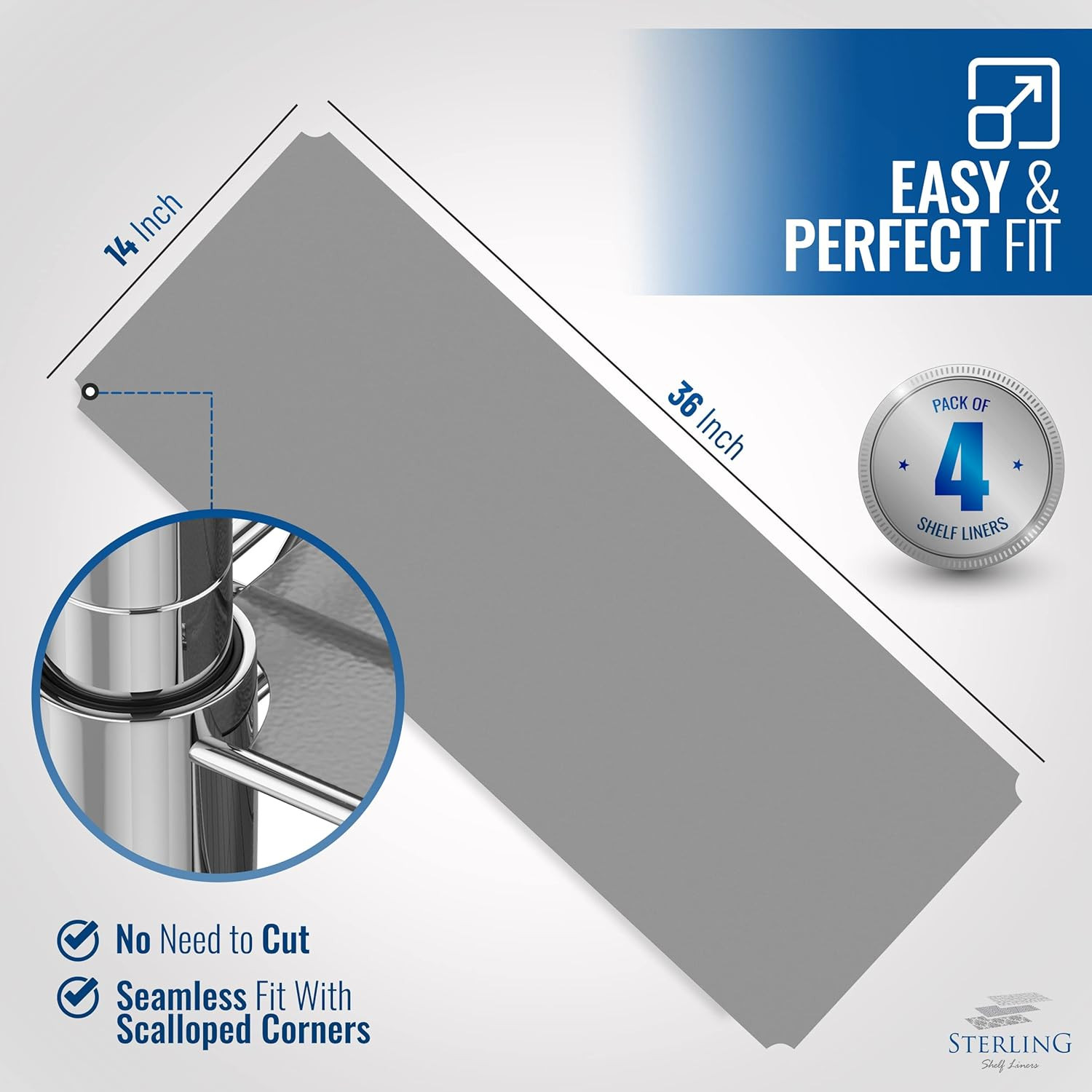 Sterling Shelf Liners for Wire Shelf System: Set of 4 in Graphite: 14 X 36 Inch