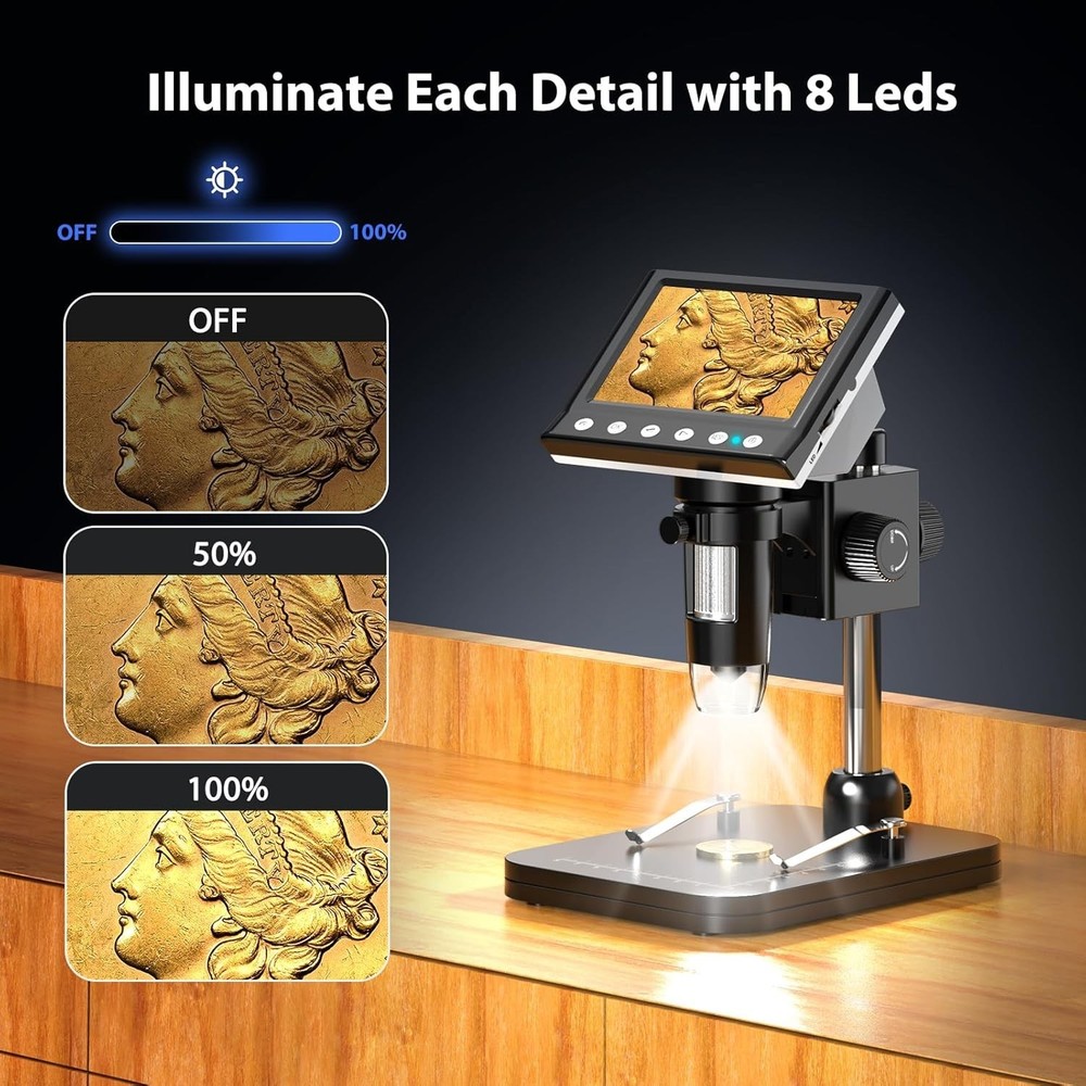 4.3'' IPS Coin Microscope, 1000X Magnification Digital Microscope for Adults，Coi