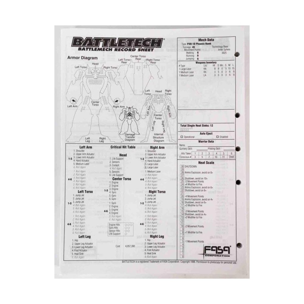 FASA Battletech Record Sheet Collection #1 - 250+ Sheets! EX