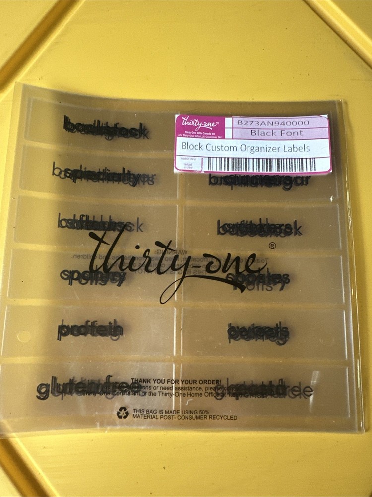 Thirty One Block Custom Organizer Labels New