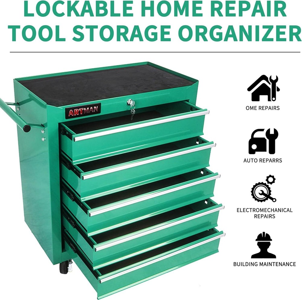 5-Drawer Rolling Tool Cart, Lockable Tool Storage Organizer,Tool Chest Cabinet