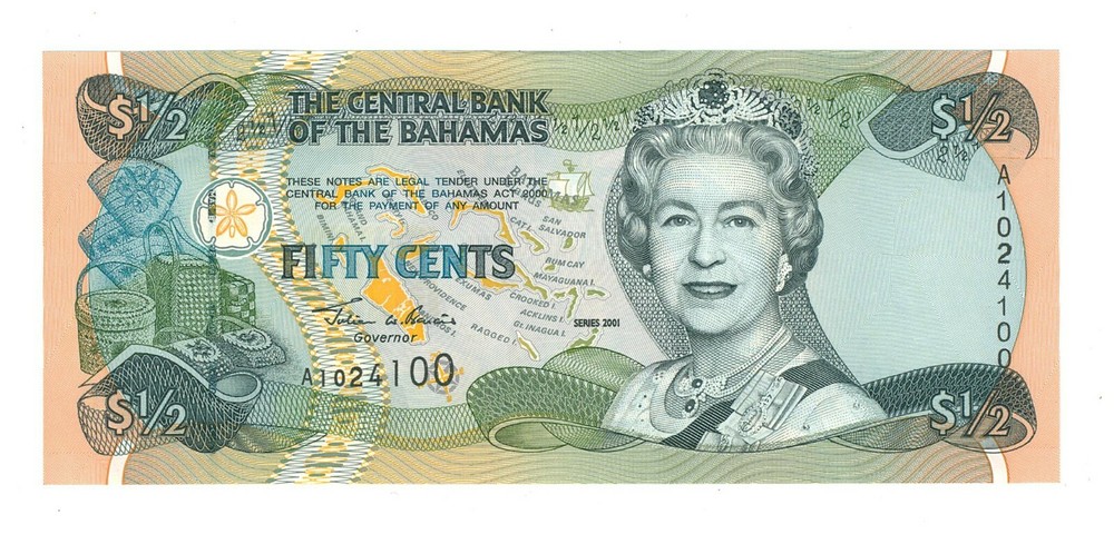 BAHAMAS Fifty Cents (Half Dollar) 2001 UNC Banknote