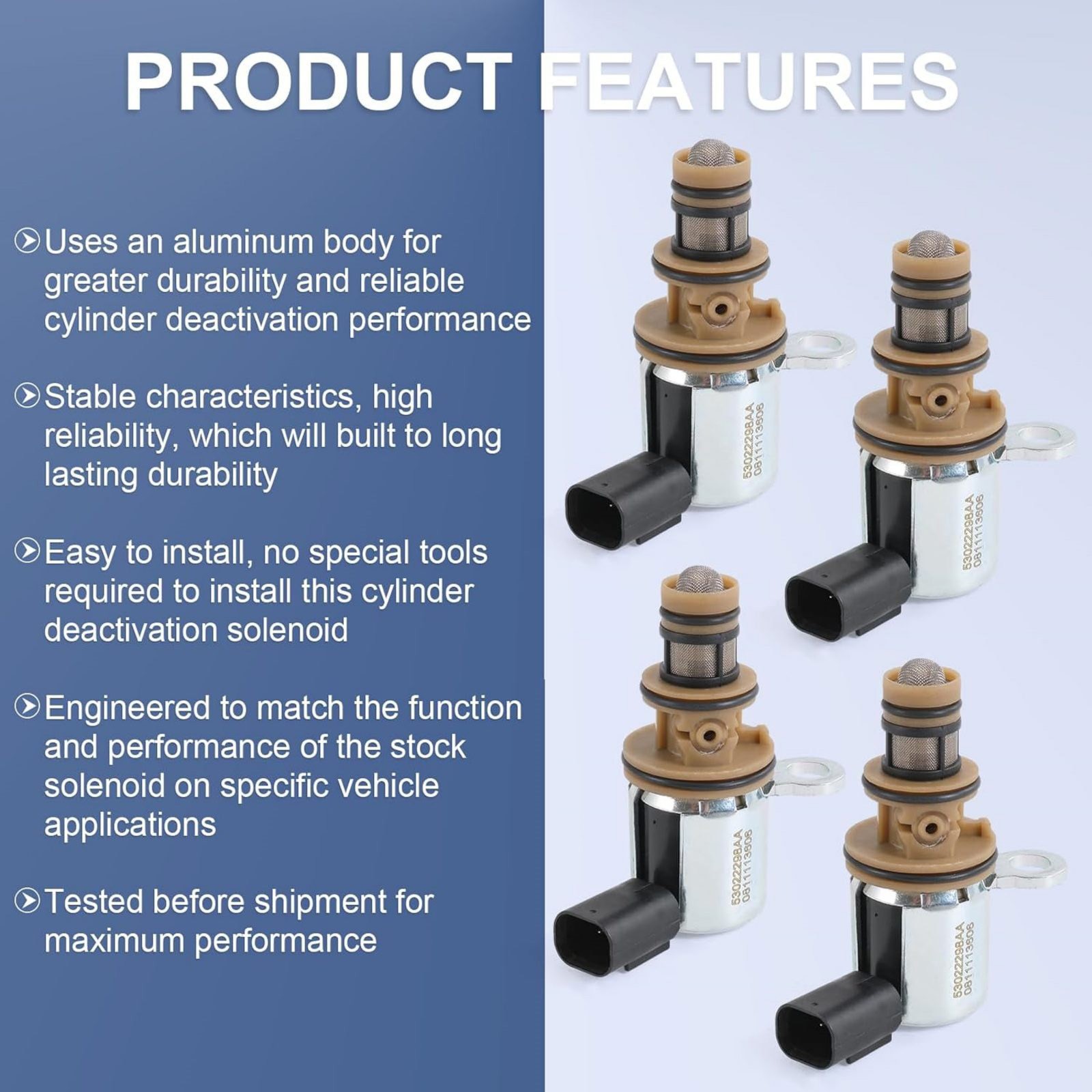 4PCS Aluminum Body 53022298AA Engine Multiple Displacement Solenoid For Chrysler