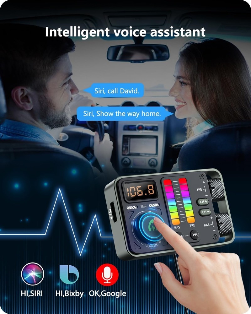 Advanced Bluetooth 5.3 FM Transmitter with Dual USB Charger & Noise Cancellation