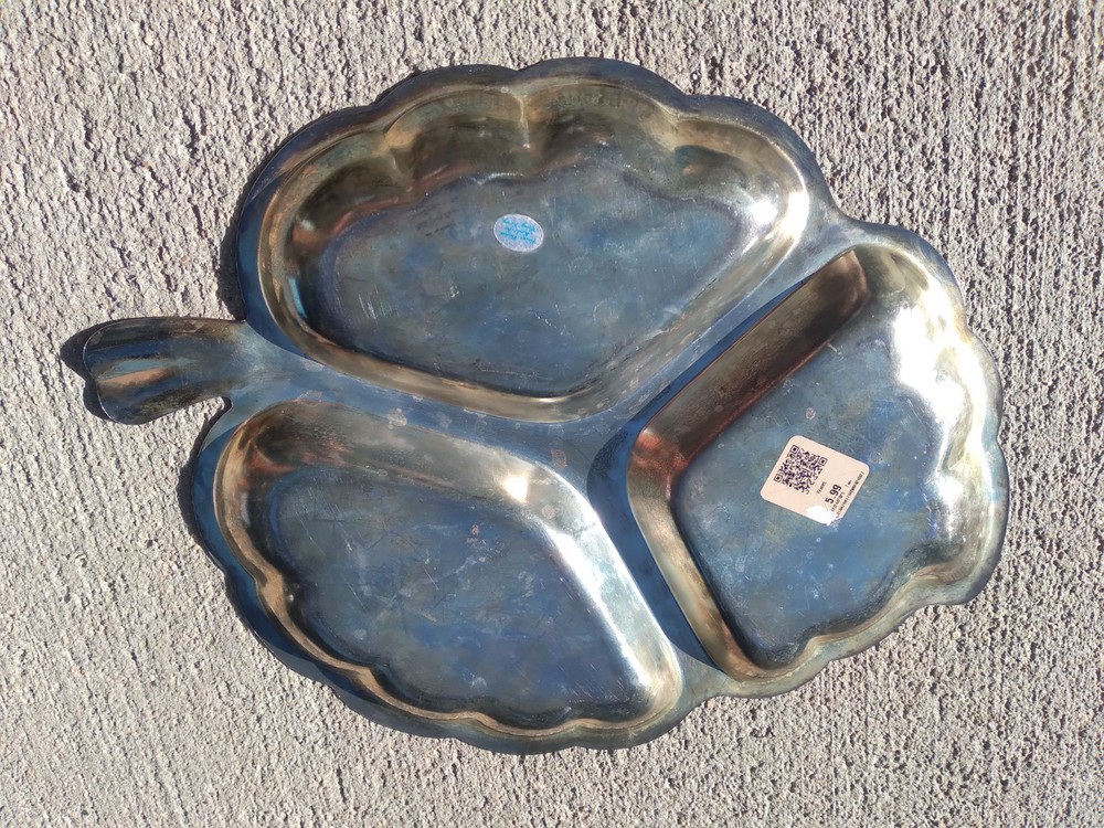 Vintage Leaf Serving Dish Divided Silver Plated Hong Kong
