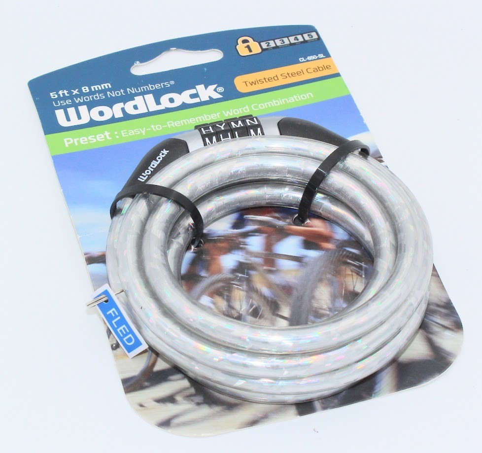 WORDLOCK silver FLEXIBLE CABLE BIKE LOCK,EASY-TO-REMEMBER WORD COMBINATION 5 FT
