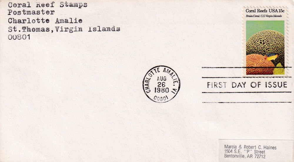 STAMP SCOTT 1827 "Brain Coral" 15 CENT 1980 FDC - A