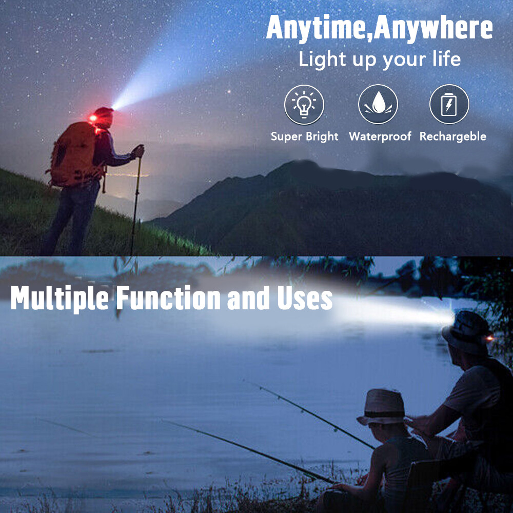 Most Powerful 99000000LM Rechargeable Headlamp LED Tactical Headlight Flashlight