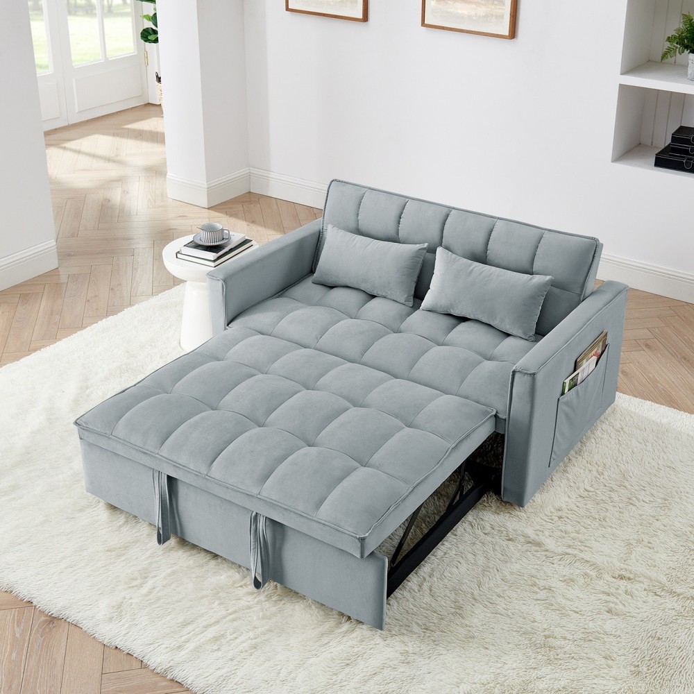Convertible Loveseat Sleeper Sofa with Pull Out Bed & 2 Pillows for Small Space