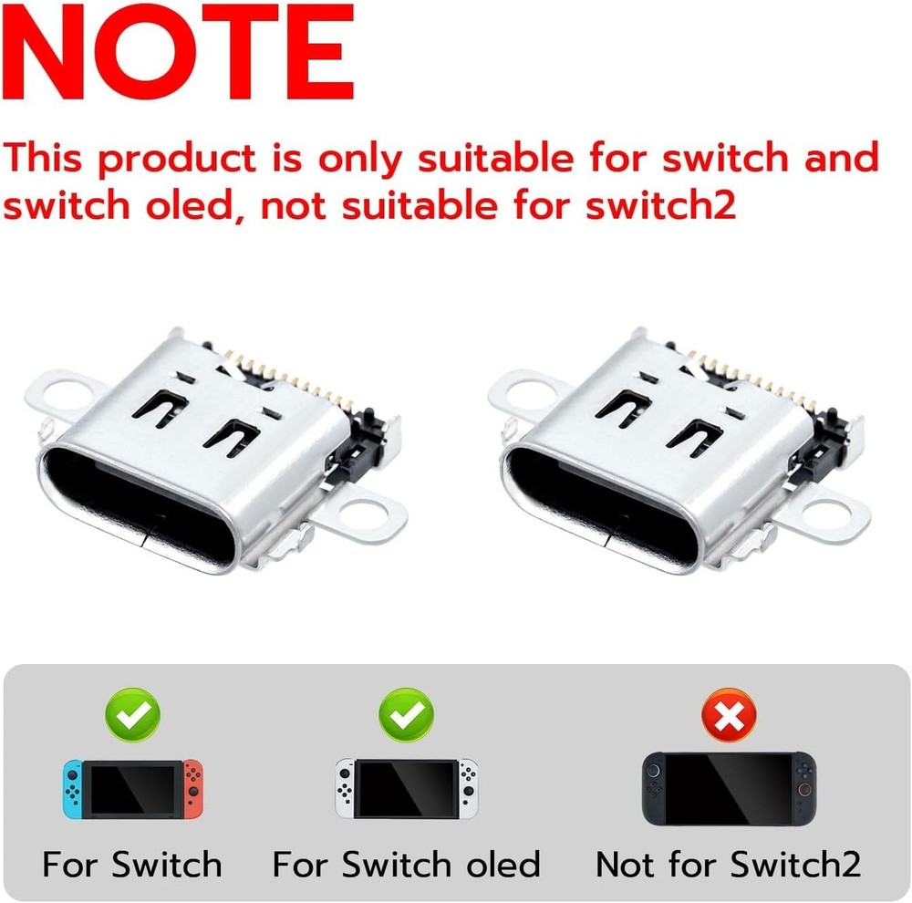 Compact USB C Charging Ports for Nintendo Switch - 2 Pack Durable Connectors
