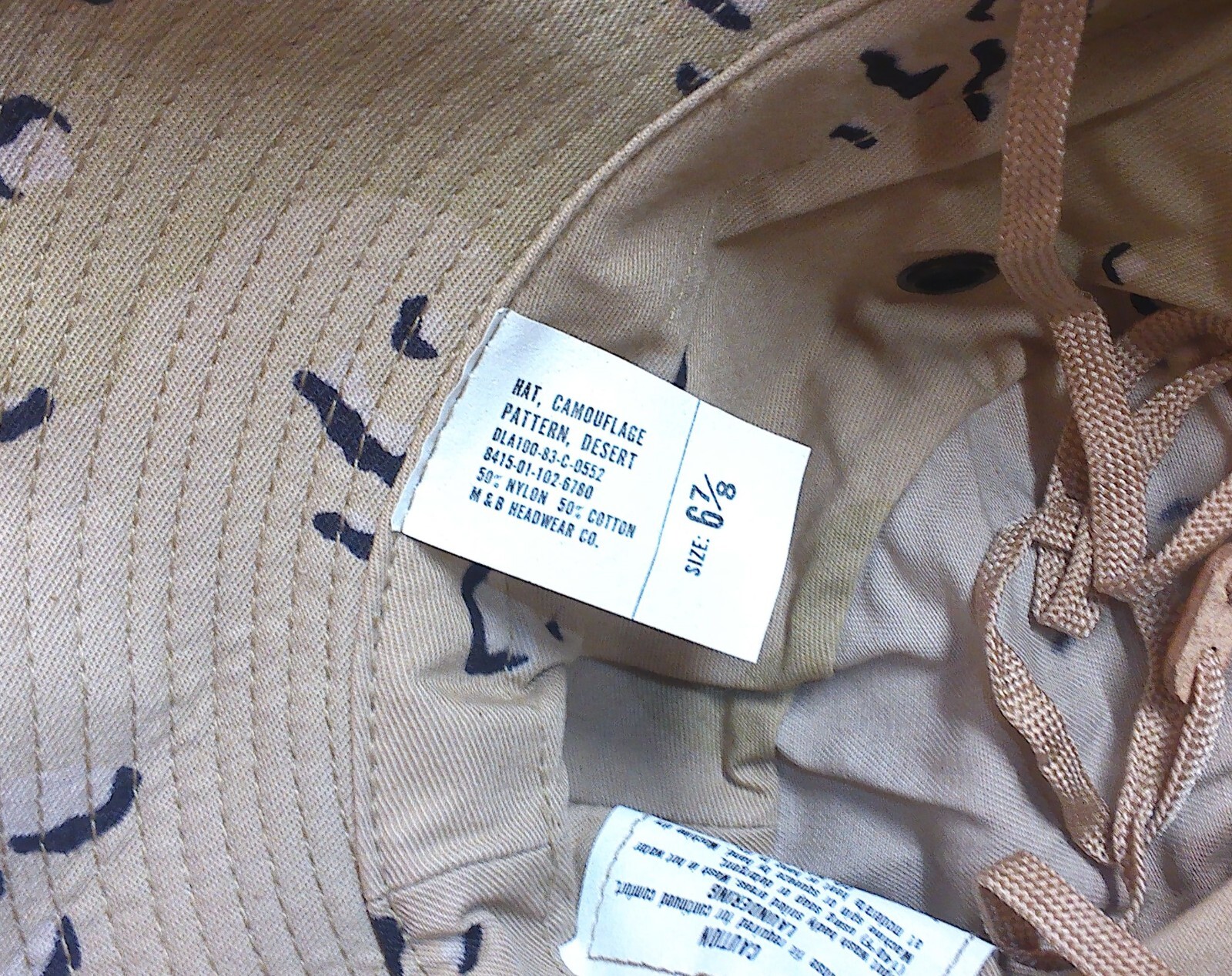 Vintage Gulf War Era USGI Desert Chocolate Chip Camo Sun Boonie Hat Cap 6-7/8