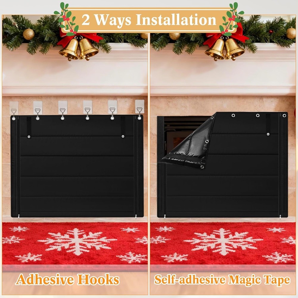 Indoor Fireplace Blanket with Hook & Loop Tapes, Fireplace Draft Cover Stops ...