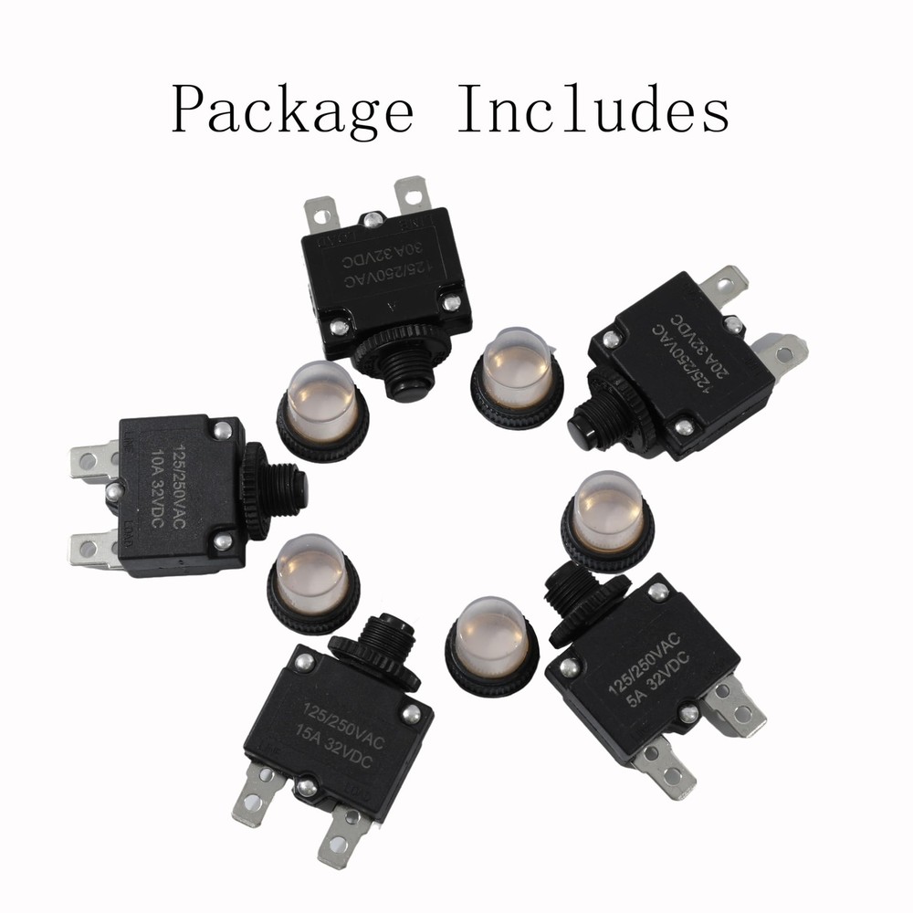 5pcs Push Button Reset 5 Amp Circuit Breakers with Manual Reset 32VDCAC125-25...