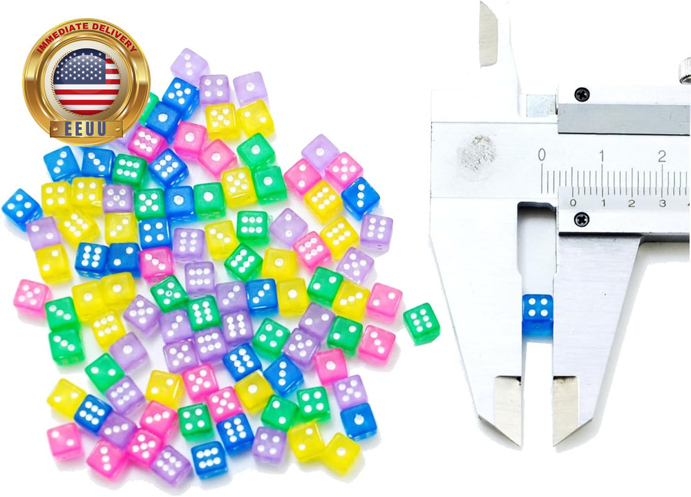 100 Assorted D6 Mini Tiny Dice Game Dot Square Dice for Casino Themed Activity,