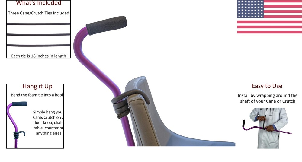 Essential Cane and Crutch Holder Set - Easy Access Mobility Tool - 3 Pack