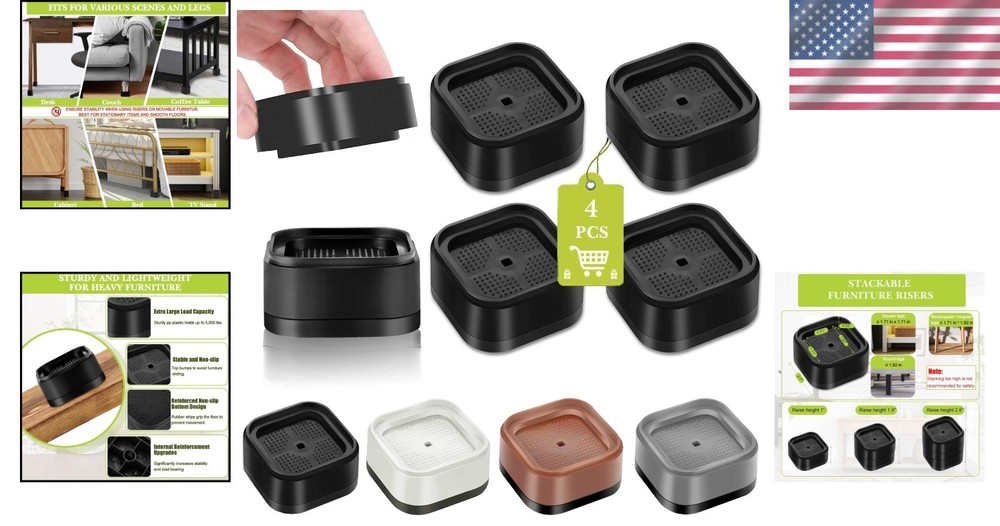 Versatile Furniture Elevators - 4 Pack Adjustable Risers, Easy to Install
