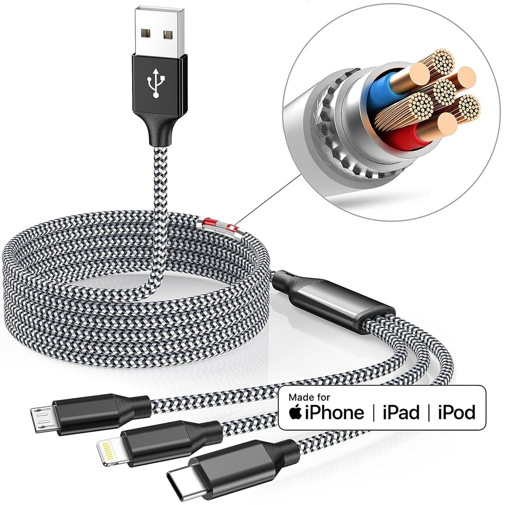 Multi Charging Cable 4ft 2Pack 3 in 1 Charger Cord, Multiple Rapid Nylon...