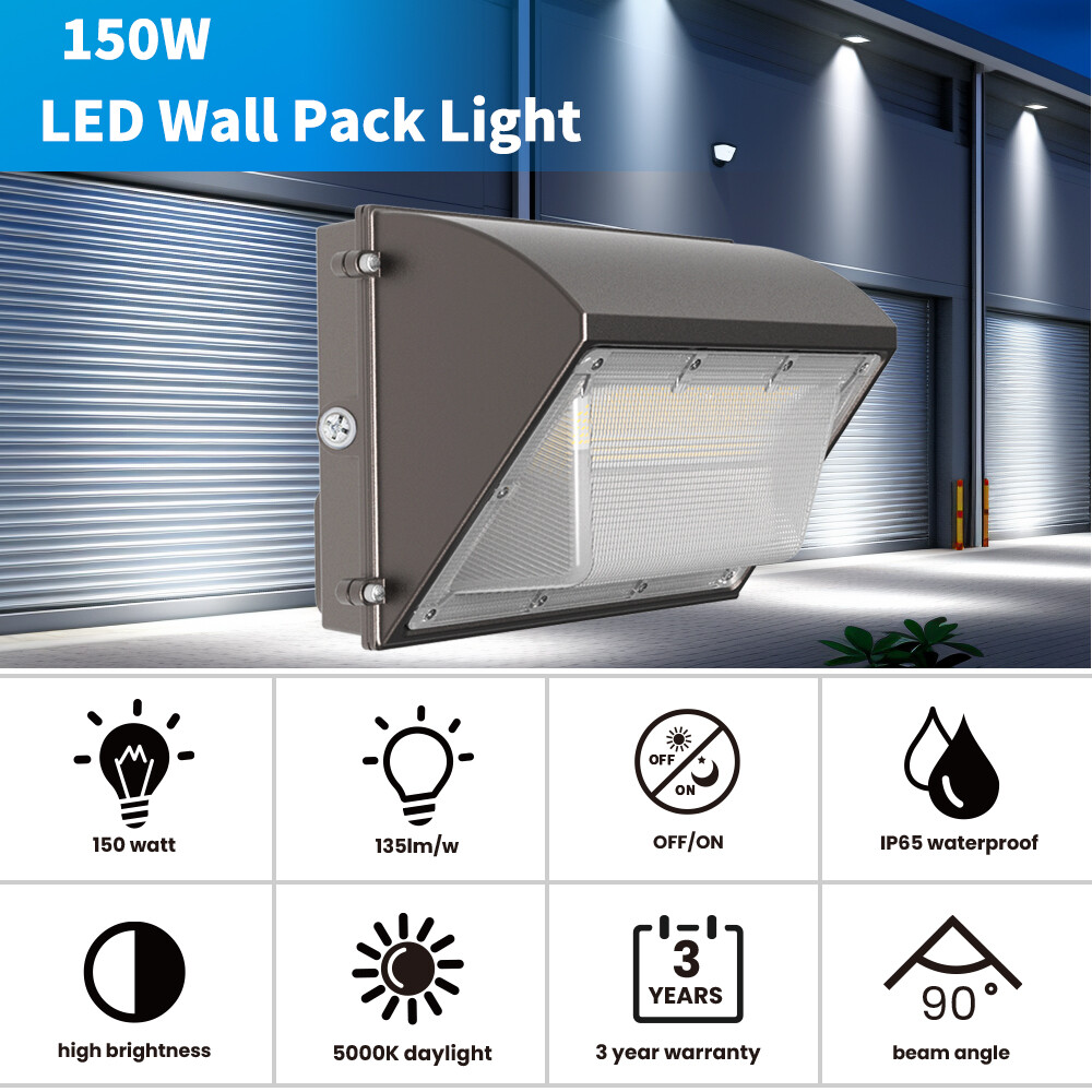 2Pack 150W Led Wall Pack Light Dusk to Dawn Commercial Outdoor Security Lighting