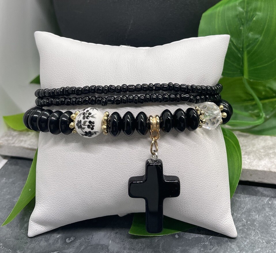 3 PC Handmade Boho Beaded Stackable 7” Plus Stretch Bracelet Set New B2416