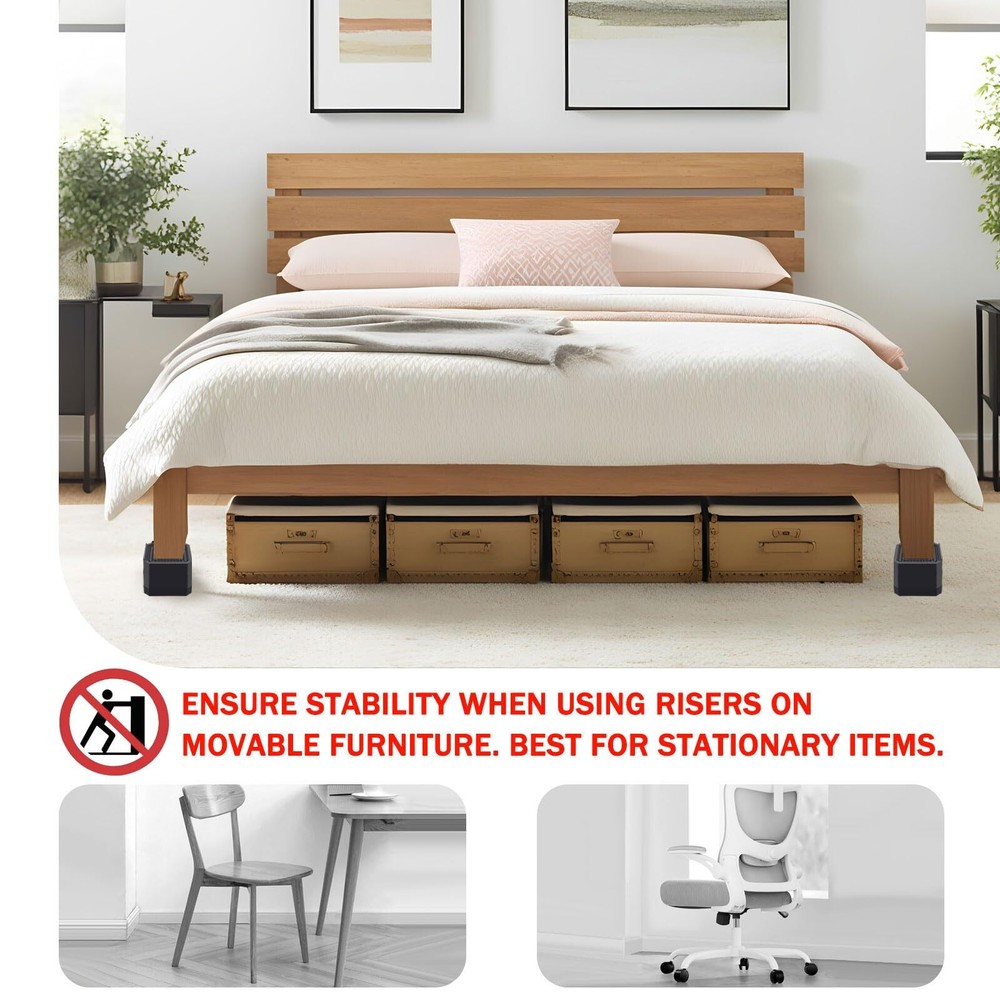 Heavy Duty Bed Furniture Risers Adjustable Rectangular Support Blocks for Bed...