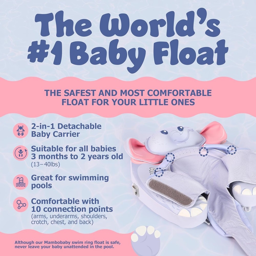 MAMBOBABYFLOAT Explorer Float w/Canopy & Carrier (Elephant Mom, Blue)