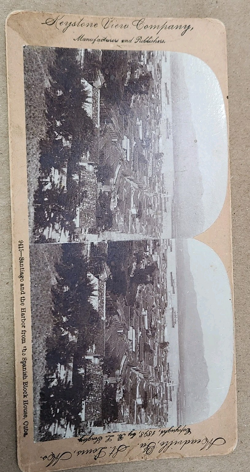 Vtg 1898 Keystone Stereoview Santiago Cuba Harbor Spanish Block House #9415