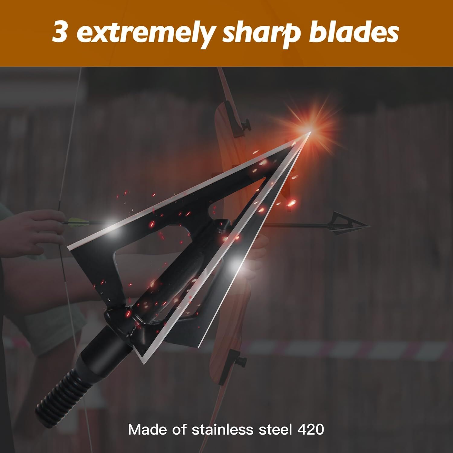 12Pcs Hunting Broadheads Stainless Steel Black Whirlwind 3-Blade Cut Arrow Tip