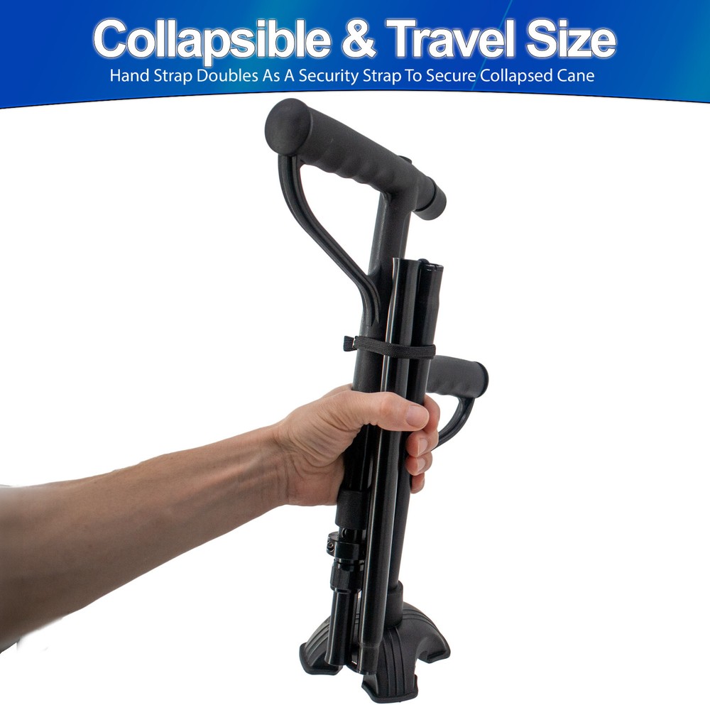 Walking Cane w LED Light 2nd Rotating Support Handle Folding Self Standing Base