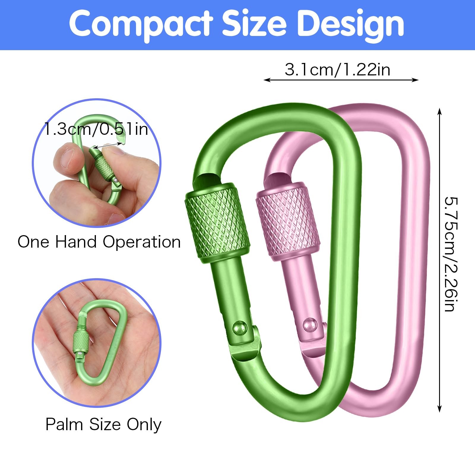 12 Pcs D-Shape Carabiner Clasp, 2.2inch Locking Carabiner Clip with Screw Gat...