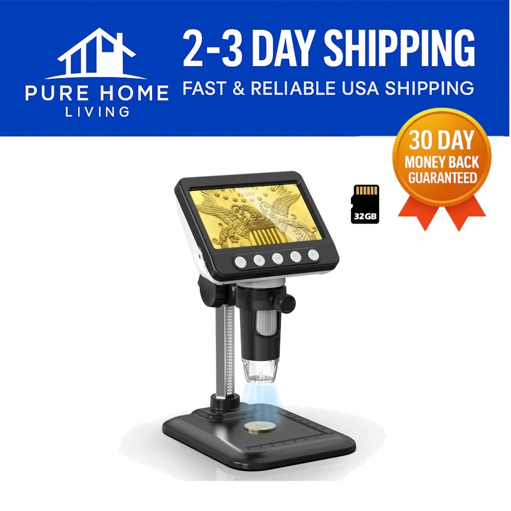 Versatile 1080P USB Digital Microscope with 4.3" LCD and 8 Adjustable LED Lights