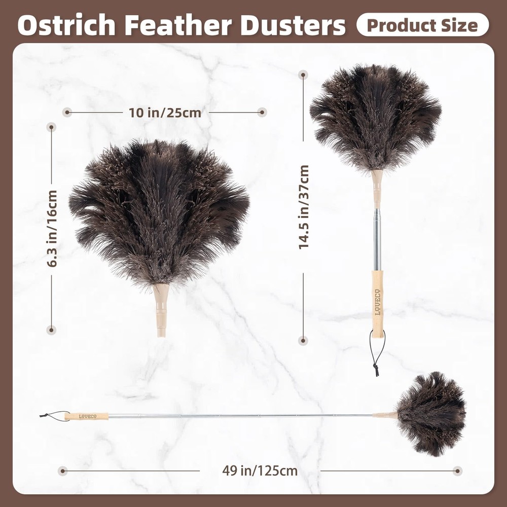 Ostrich Feather Dusters for Cleaning Kit - Reusable Soft Feather Duster Exten...