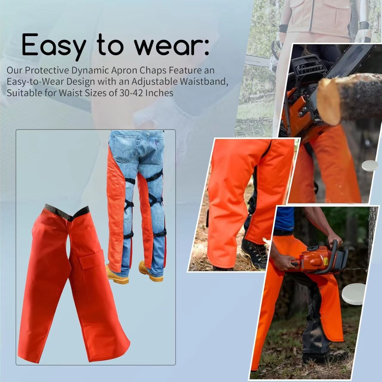 Chainsaw Protective Dynamic Apron Chaps 36"L 30-42" Waist For Stihl Orange New