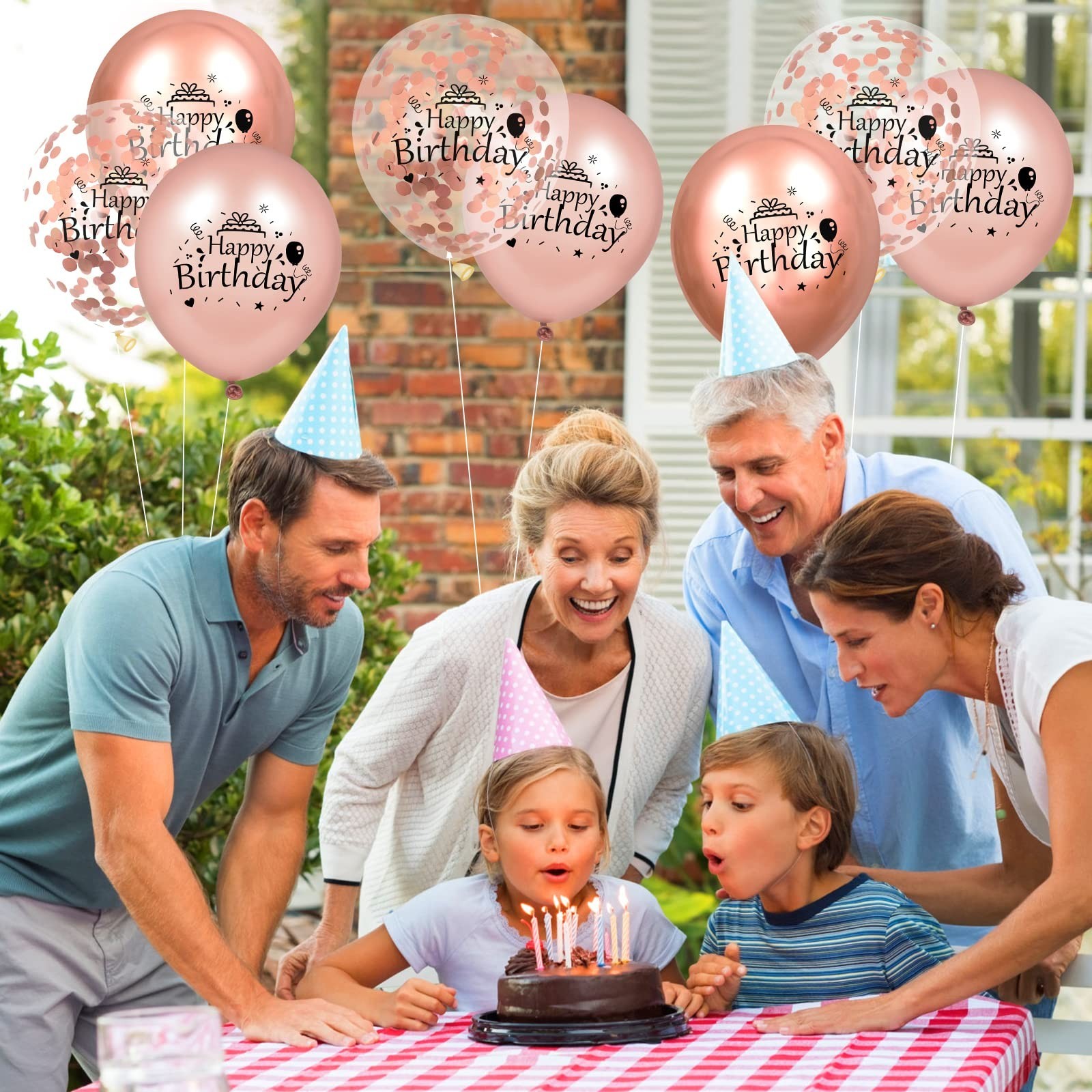 RUMIA Rose Gold Happy Birthday Balloons 18 Pcs 12 Inch Latex Confetti Balloon...