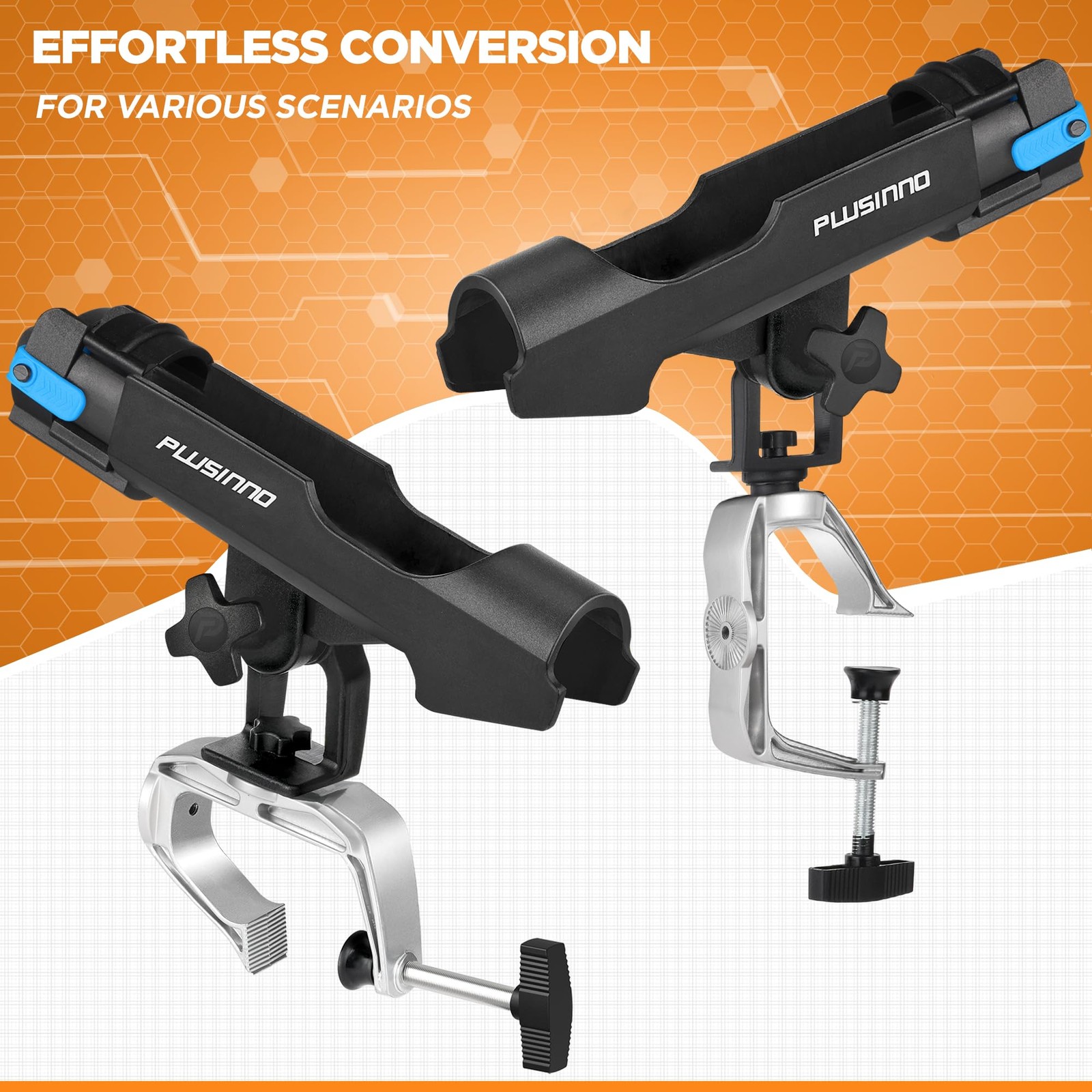 PLUSINNO Fishing Boat Rods Holder with Large Clamp Opening 360 Degree Adjusta...