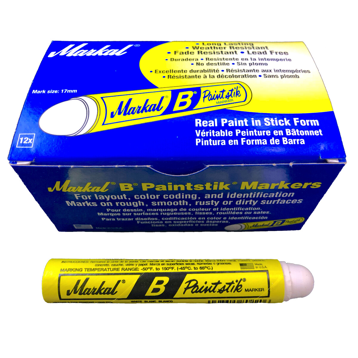 Box of 12 Markal B White Tire Chalk Paint Sticks Crayon Surface Marker Graffiti