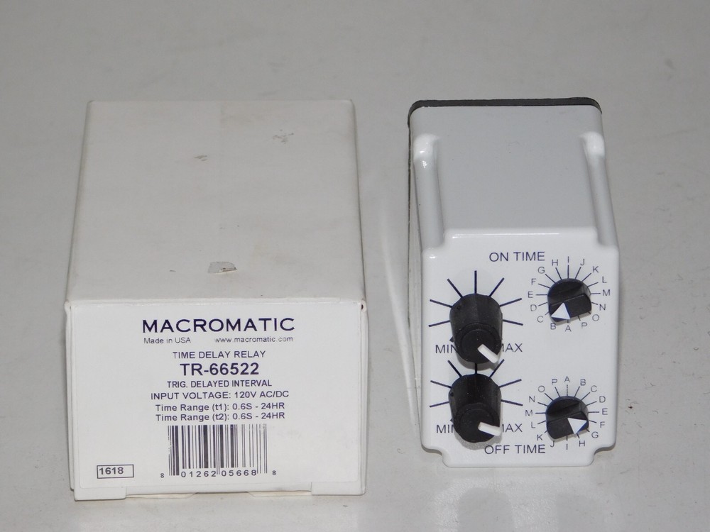 New Macromatic TR-66522 E-Mech Triggered Time Delay Interval Relay 120V Module