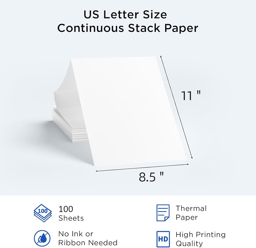 100-1000x 8.5x11" Folded A4 Thermal Continuous Paper For M08F M832 Hprt Printer