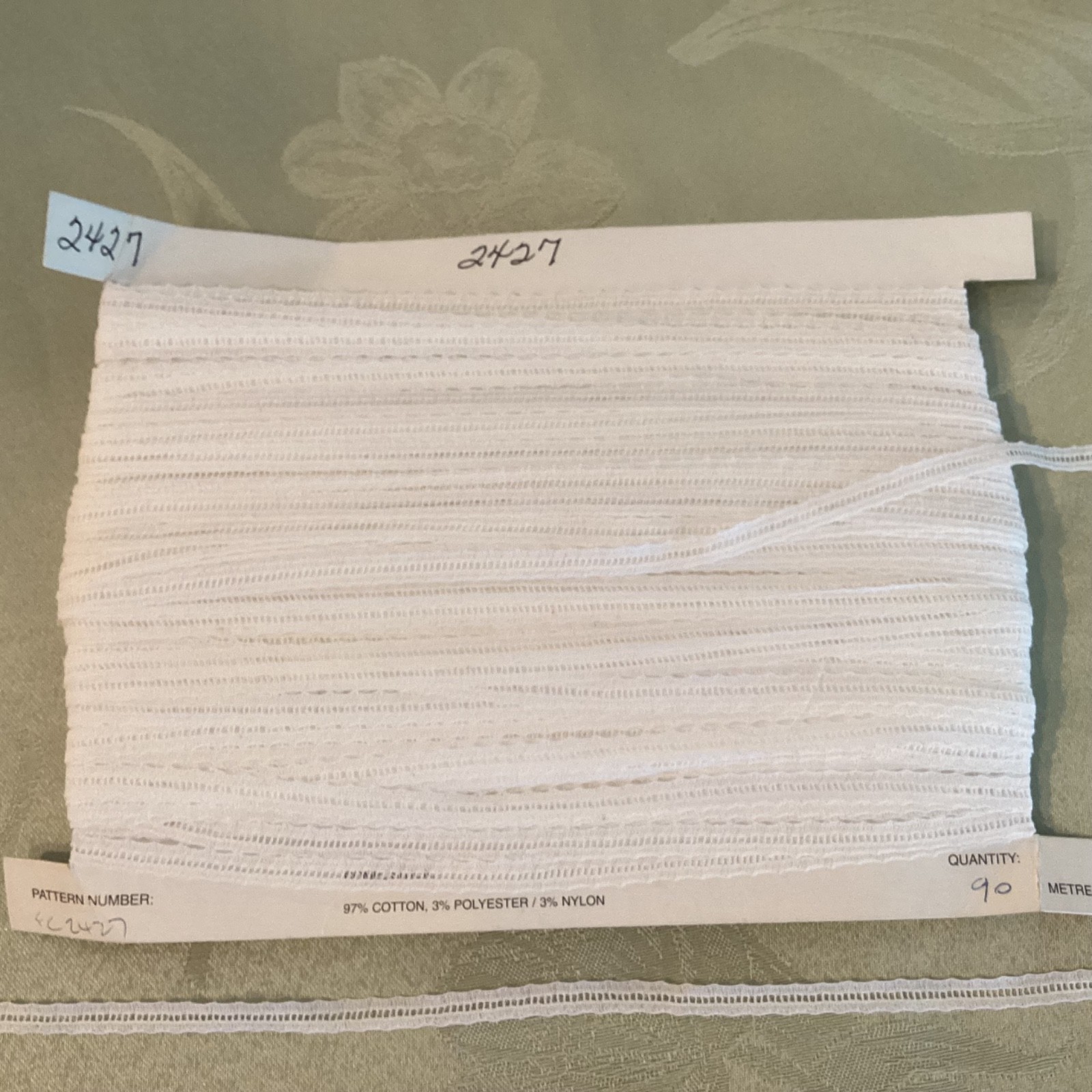 1/4” White Flat English Cotton Ribbon Insertion Trim #2427