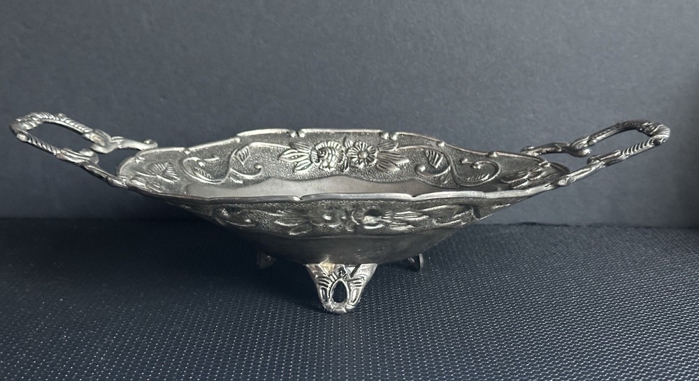 Vintage Studio Silversmiths Silver Plate Floral Footed Oblong Tray W/ Handle